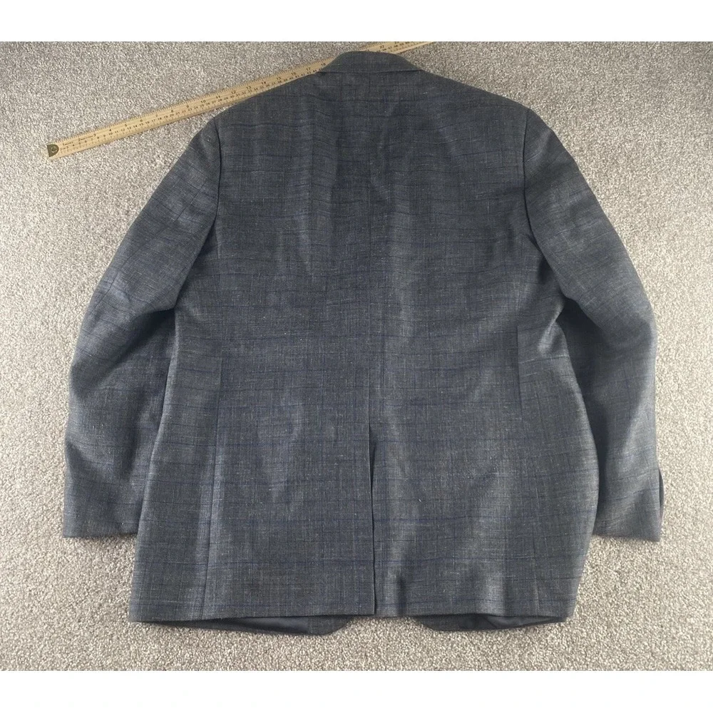 Lauren Ralph Lauren Gray/Blue Window Pane Blazer Mens 44R Wool/Silk/Linen Preppy